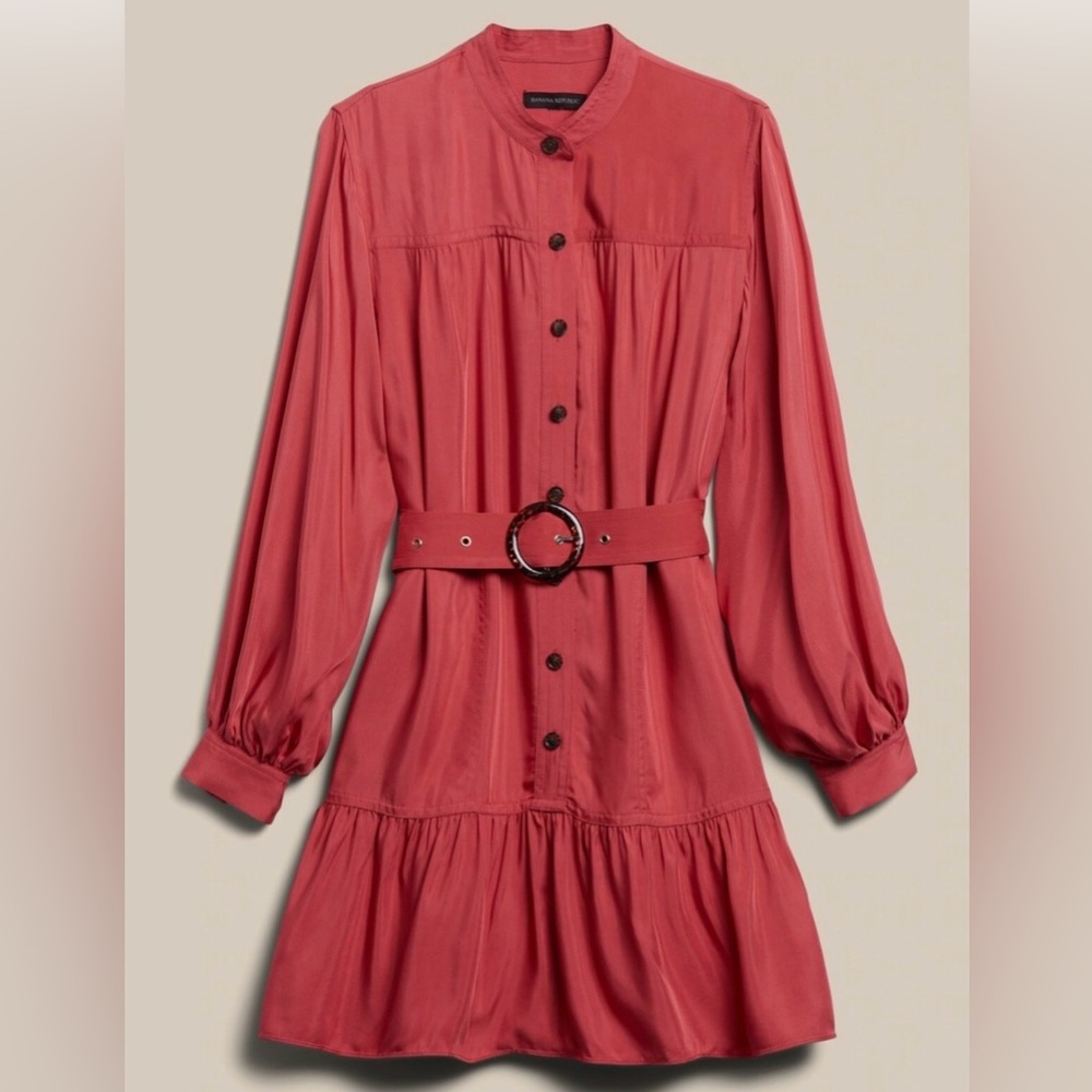Banana Republic Flounce-Hem Dress Belted. Coral. Size Small
